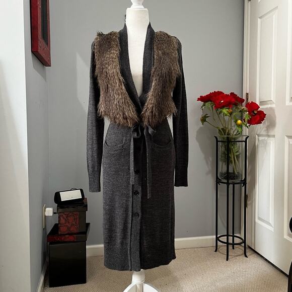 NEW Ann Taylor Wool Faux Fur Longline Belted Button Maxi Cardigan Sz XS NWT - Picture 16 of 16
